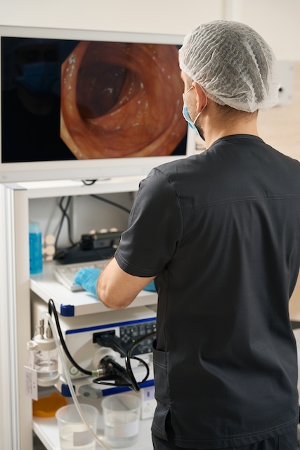 Experienced endoscopist performing endoscopic ultrasound of esophagus