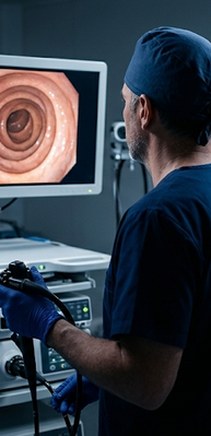 Endoscopia digestiva en ICAdig: especialista siguiendo la exploración del colon en el monitor